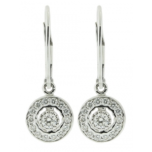 18k Solid White Gold & 0.38 Circle Shape Diamond Center Dangle Leverback Earring