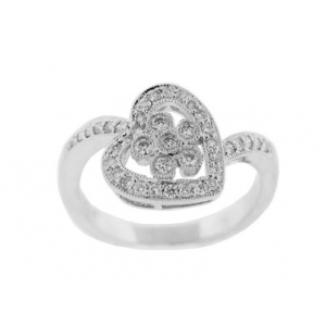 Bezel Set Diamond 18k Gold Milgrain Heart & Flower Ring