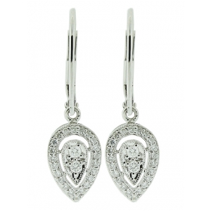 18kt Solid White Gold & 0.25 Tear Drop Shape Dangle Leverback Earring