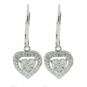 18kt Solid White Gold & 0.31ct Diamond Heart Shape Dangle Leverback Earring