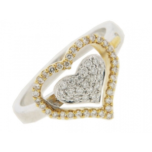 Pave Diamond 18k Two Tone Gold Double Heart Ring