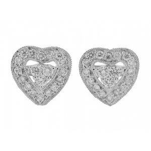 Diamond 18k White Gold Milgrain Stud Heart Earrings