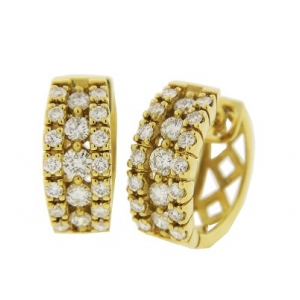 1.20ct 3 Row Diamond 18k Yellow Gold Huggie Earrings