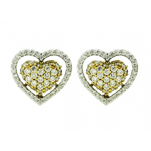 18k White & Yellow Gold Diamond Heart Shape Stud Earrings