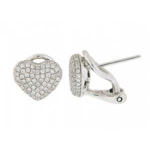 Pave Diamond 18k White Gold Heart Shape Lever Back Earrings