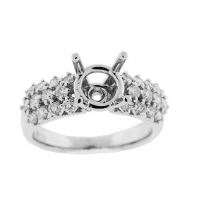 .74 ct Semi Mount 3 Row Diamond Engagement 18k Gold Ring