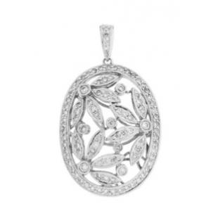 .97ct Bezel Set Diamond Milgrain 18k Gold Oval Flower Pendant