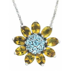 7.22 ct Citrine & Aquamarine Flower 18k White Gold Necklace