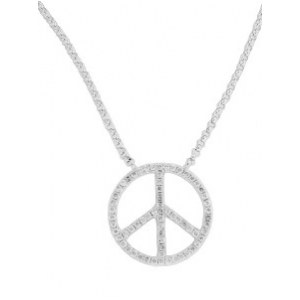 .29 ct Diamond Peace Sign Symbol 18k White Gold Necklace