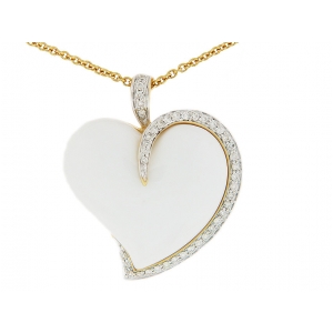 18k Yellow Gold & White Oynx Heart Shape Necklace