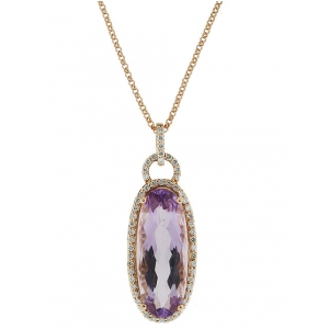 18k Pink Gold & 7.14ct Amethyst & Diamond Pendant Gemstone Necklace