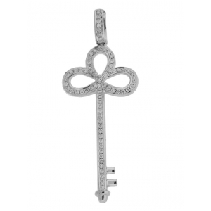 Pave Diamond 18k White Gold Key Pendant