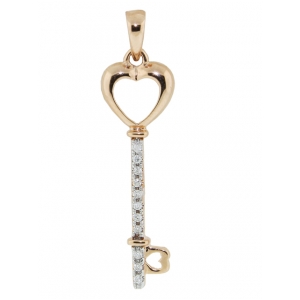 18k Pink Gold & Pave Diamond Heart Shape Top Key Pendant