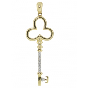Mini 18k Yellow Gold & Diamond Clover Top Key Pendant