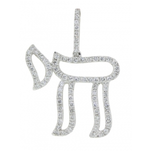 Judaica 18k White Gold Diamond Outline Chai Life Charm