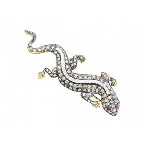 1.76 ct Diamond Champagne Pave 18k Gold Lizard Brooch