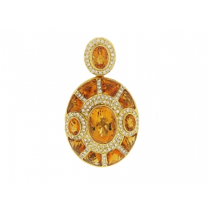 9.22ct Oval Citrine & Diamond 18k Yellow Gold Pendant