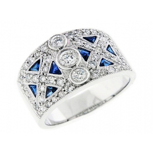 Vintage Diamond & Blue Sapphire 18k Gold Milgrain Ring
