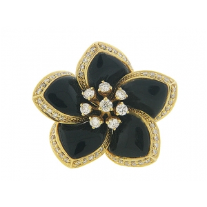 Black Onyx & Diamond 18k Gold Flower Cocktail Ring