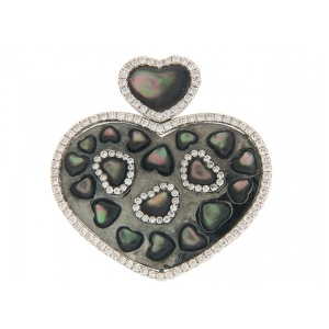 Mother of Pearl & Diamonds 18k Gold Heart Pendant