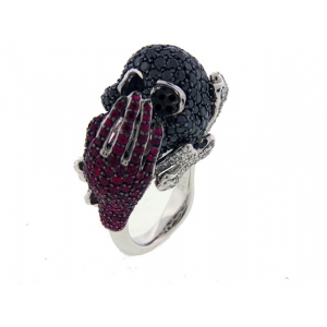 10.0 ct Black & White Diamond Pink Sapphire 18k Skull Ring
