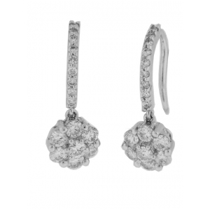 1.05ct Diamond 18k Gold Dangle Cluster Flower Earrings