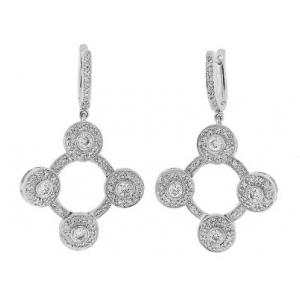 1.36ct Pave & Bezel Set Diamond 18k White Gold Dangle Earrings