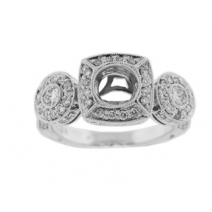 Three Stone Bezel Set Diamond 18k Gold Semi Mount Ring