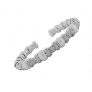 1.43 ct Pave Diamond & Pearl 18k White Gold Bangle Bracelet