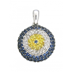 Diamond Blue Yellow Sapphire Evil Eye 18k Gold Pendant