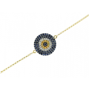 Diamond & Sapphire Circle Shape 18k Yellow Gold Evil Eye Bracelet