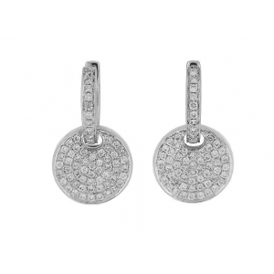 Pave Diamond Disc 18k White Gold Dangle Earrings