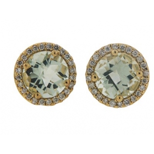 2.74ct Diamond & Green Amethyst 18k Yellow Gold Stud Earrings