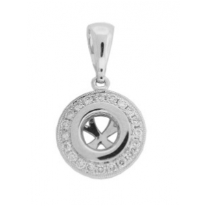 .22 ct Diamond Semi Mount 18k Milgrain Bezel Set Pendant