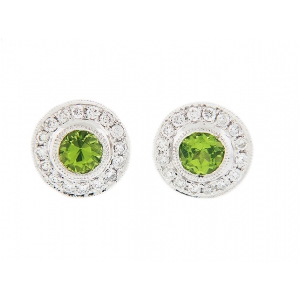 Circle Peridot Diamond 18k White Gold Stud Earrings