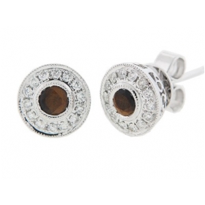 Tiger Eye Pave Diamond 18k Gold Milgrain Stud Earrings