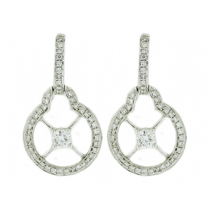 18k White Gold Circle Shape Center Diamond Hoop & Dangle Earrings