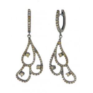 Yellow & Champagne Pave Diamond 18k Black Gold Dangle Earrings