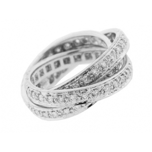 1.10 ct 3 Band Rolling Pave Diamond 18k White Gold Ring