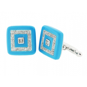 Turquoise Princess Round Diamond 18k Square Cufflinks