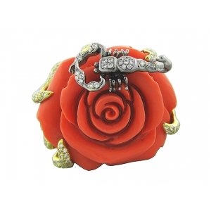 Coral & 2.95 ct Diamond Rose White Gold Scorpion Ring 18k Yellow Gold