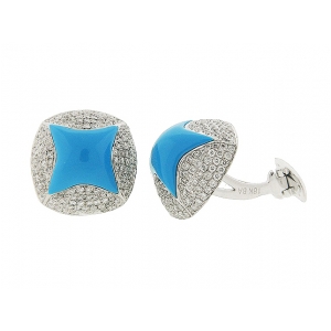 2.25 ct Round Diamond Turquoise 18k White Gold Cufflinks