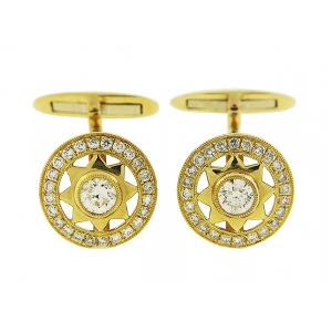 1.22 ct Diamond 18k Gold Star Shaped Milgrain Cufflinks