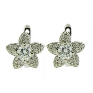 18k White Gold & Pave Diamond Flower Shape Leverback Earring