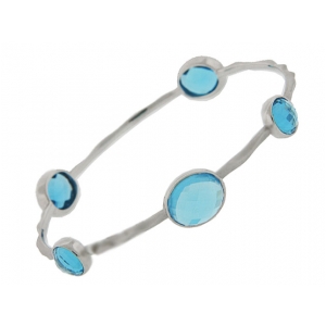 Blue Topaz 18k White Gold Stackable Bangle Bracelet
