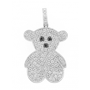 2.1 ct Diamond Pave Teddy Bear Emerald 18k White Gold Pendant