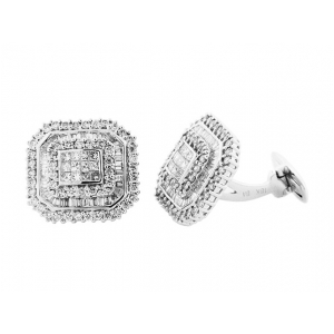 3.52 ct Round Princess Baguette Diamond 18k Gold Cufflinks