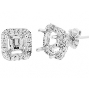 .78 ct Diamond Semi Mount 18k White Gold Square Stud Earrings