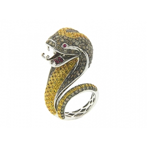 8.36 ct Diamond Sapphire Ruby 18k Gold Cobra Snake Ring