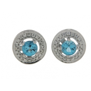 Pave Diamond & Blue Topaz 18k White Gold Stud Earrings